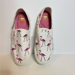 Rocket Dog White Canvas Slip-Ons with Pink Flamingo Print